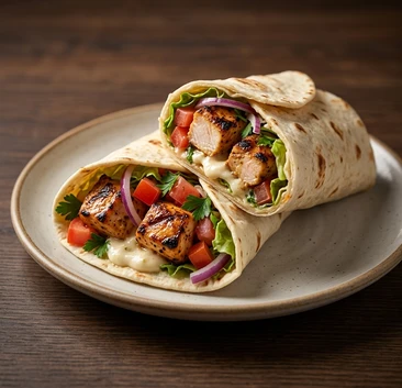 Shish Taouk Wrap, chargrilled chicken skewer wrap at The Syrian House in Calgary, AB